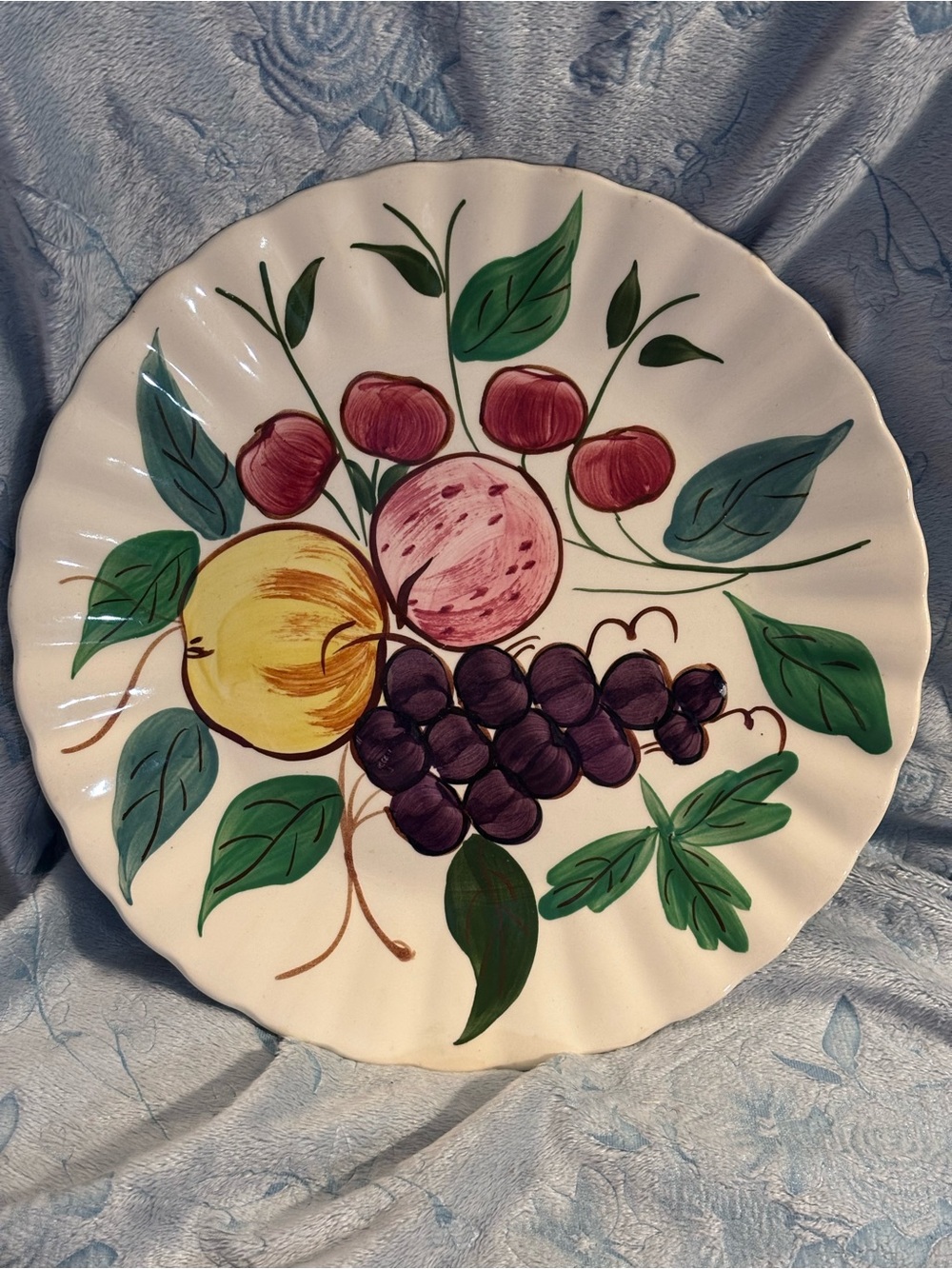 Hand-Painted Fruit Ceramic Plate - White with Multicolor Fruit Design Blue Ridge
